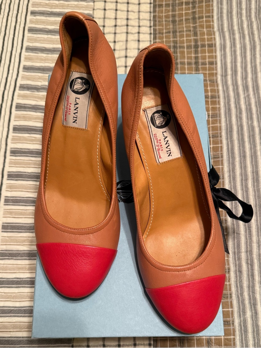 Lanvin Two-Tone Pink/Blush and Hot Pink Cap-Toe Leather Pumps